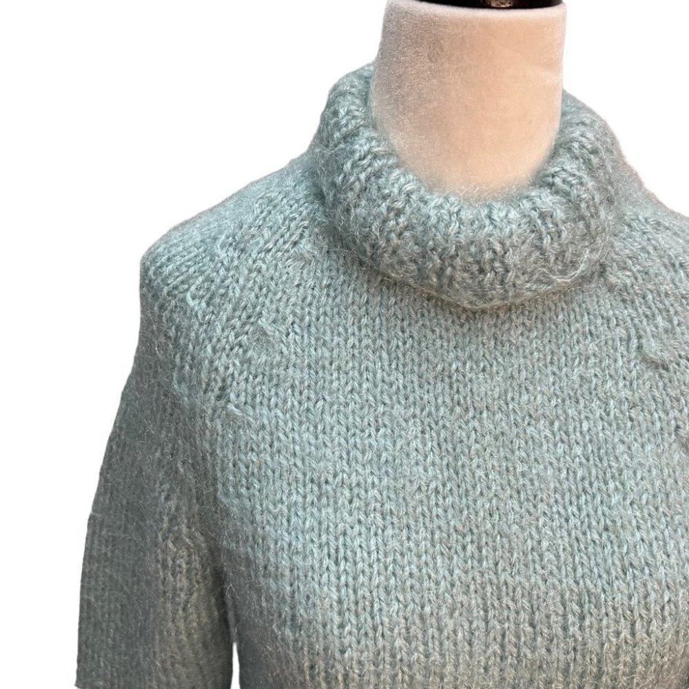 handmade Hand Crafted Blue Acrylic Rolled Neck Sweater Size S/M - Picture 5 of 8
